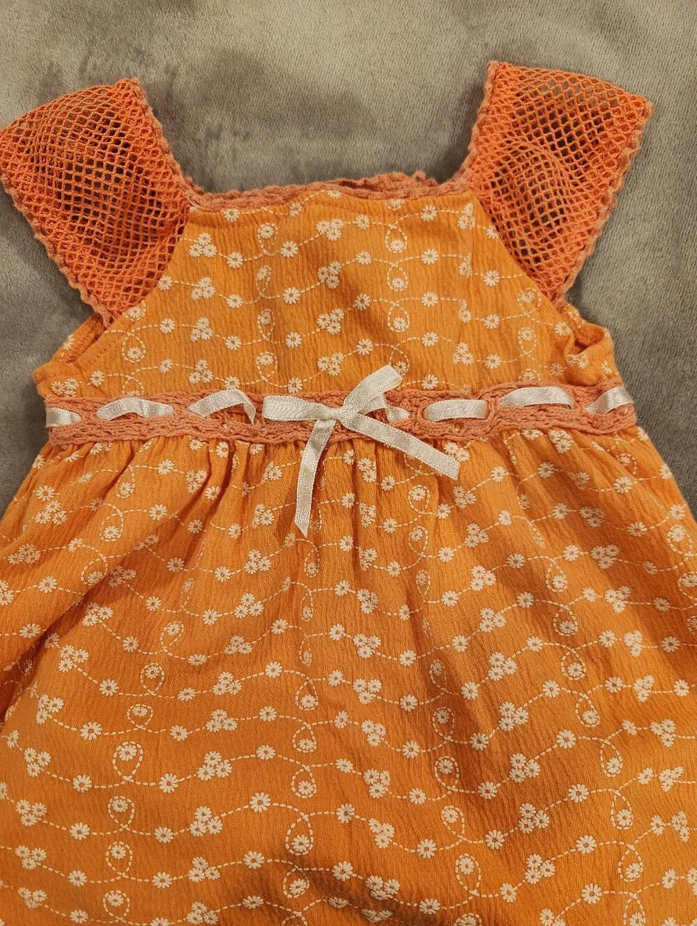 Orange Floral Baby Dress Top with Crochet Straps, Size 24M - Picture 2 of 5